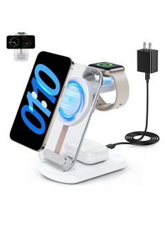 2024 Version 3 in 1 iPhone Charging Station for A pple Devices,Foldable Wireless Travel Mag-Safe Charger Stand with Night Light for iPhone 15/14/13/12 Series,Apple Watch/Air Pods 3/2/Pro