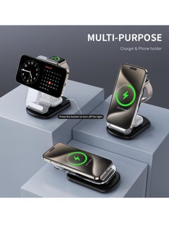 General 2024 Version 3 in 1 iPhone Charging Station for A pple Devices,Foldable Wireless Travel Mag-Safe Charger Stand with Night Light for iPhone 15/14/13/12 Series,Apple Watch/Air Pods 3/2/Pro  - Image 3