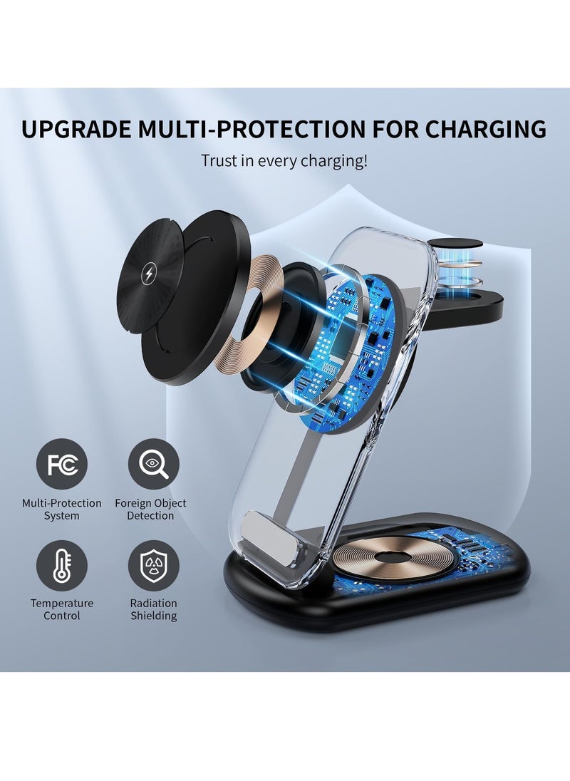General - 2024 Version 3 in 1 iPhone Charging Station for A pple Devices,Foldable Wireless Travel Mag-Safe Charger Stand with Night Light for iPhone 15/14/13/12 Series,Apple Watch/Air Pods 3/2/Pro - Image 1