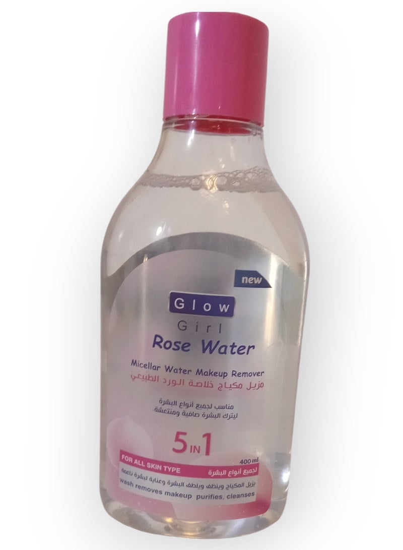 Glo Girl Makeup remover with natural rose extract, suitable for all skin types, 400 ml