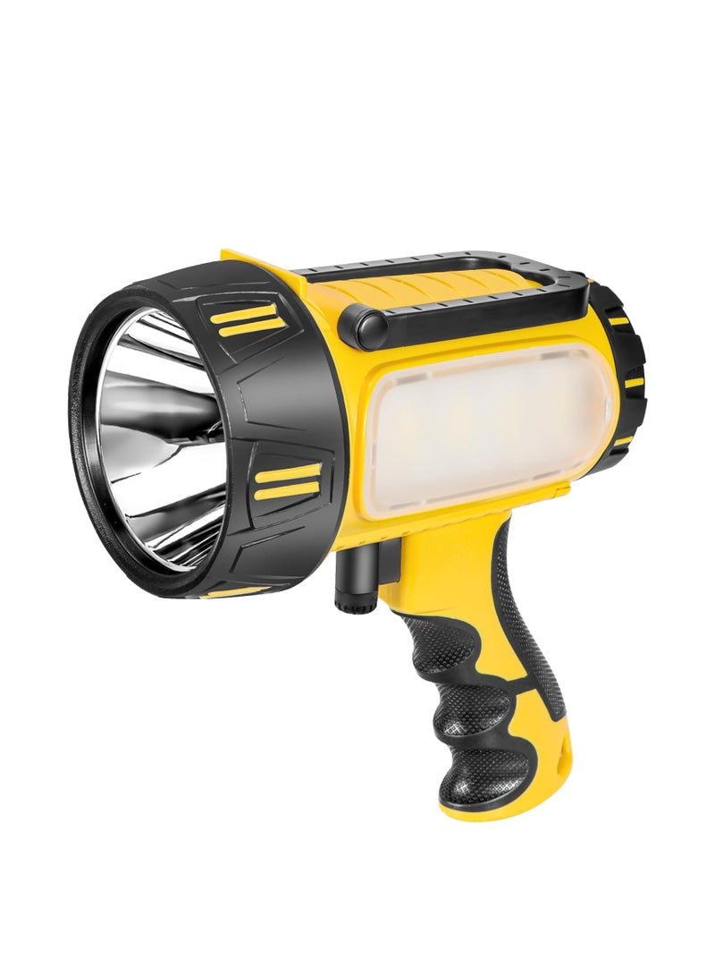 Super Bright Rechargeable Spotlight, Handheld Rechargeable LED Flashlight, Tactical Searchlight with USB Output, 6 Light Modes Camping Light (Yellow) - Image 1