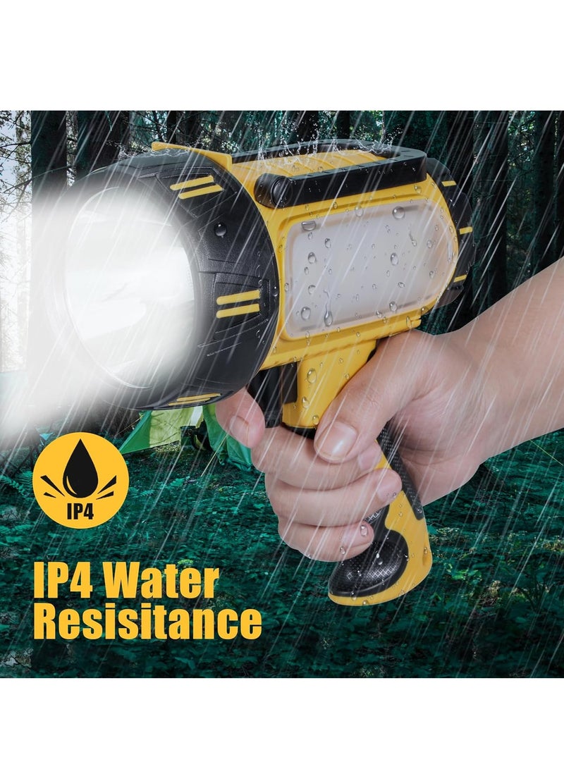 Super Bright Rechargeable Spotlight, Handheld Rechargeable LED Flashlight, Tactical Searchlight with USB Output, 6 Light Modes Camping Light (Yellow) - Image 4