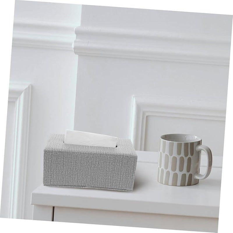Elegant Grey Pu Leather Tissue Box Cover For Bathroom Dresser And Office - Image 3