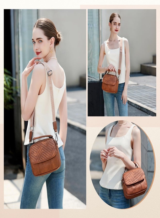 OPAGE Crossbody Bags for Women, Quilted Vegan Leather Women Crossbody Purses Shoulder Handbag with Wide Strap & Top Handle, Brown - Image 2
