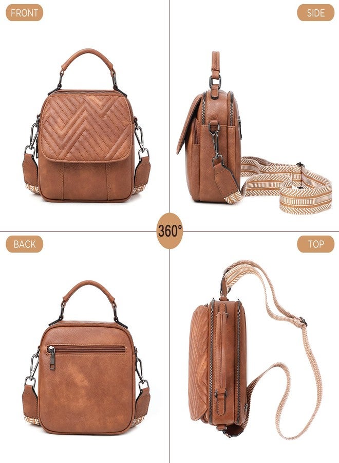 OPAGE Crossbody Bags for Women, Quilted Vegan Leather Women Crossbody Purses Shoulder Handbag with Wide Strap & Top Handle, Brown - Image 3