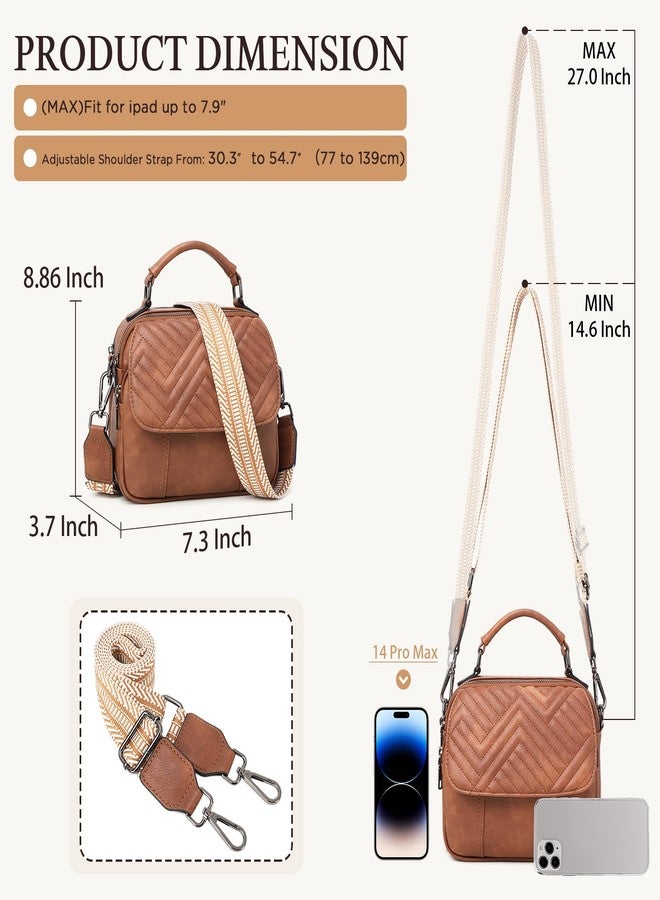 OPAGE Crossbody Bags for Women, Quilted Vegan Leather Women Crossbody Purses Shoulder Handbag with Wide Strap & Top Handle, Brown - Image 4