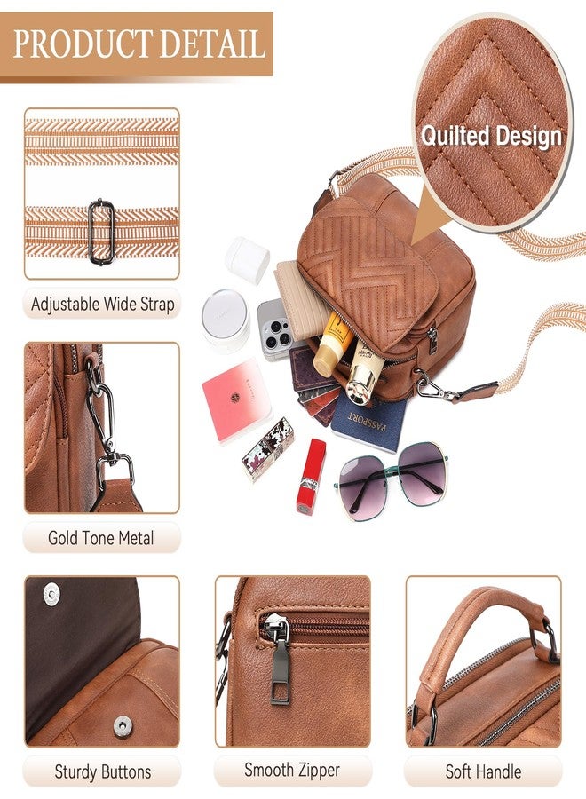 OPAGE Crossbody Bags for Women, Quilted Vegan Leather Women Crossbody Purses Shoulder Handbag with Wide Strap & Top Handle, Brown - Image 5