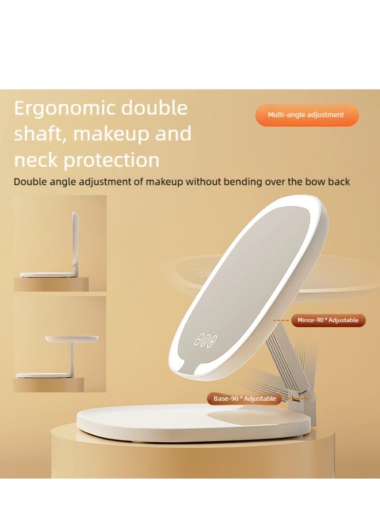 فلاي هسو أدى ضوء المحمولة قابلة للطي مرآة مستحضرات التجميل مع ثلاثة أضواء قبالة سطوع اللون قابل للتعديل USB القابلة لإعادة الشحن ، أبيض - Image 3