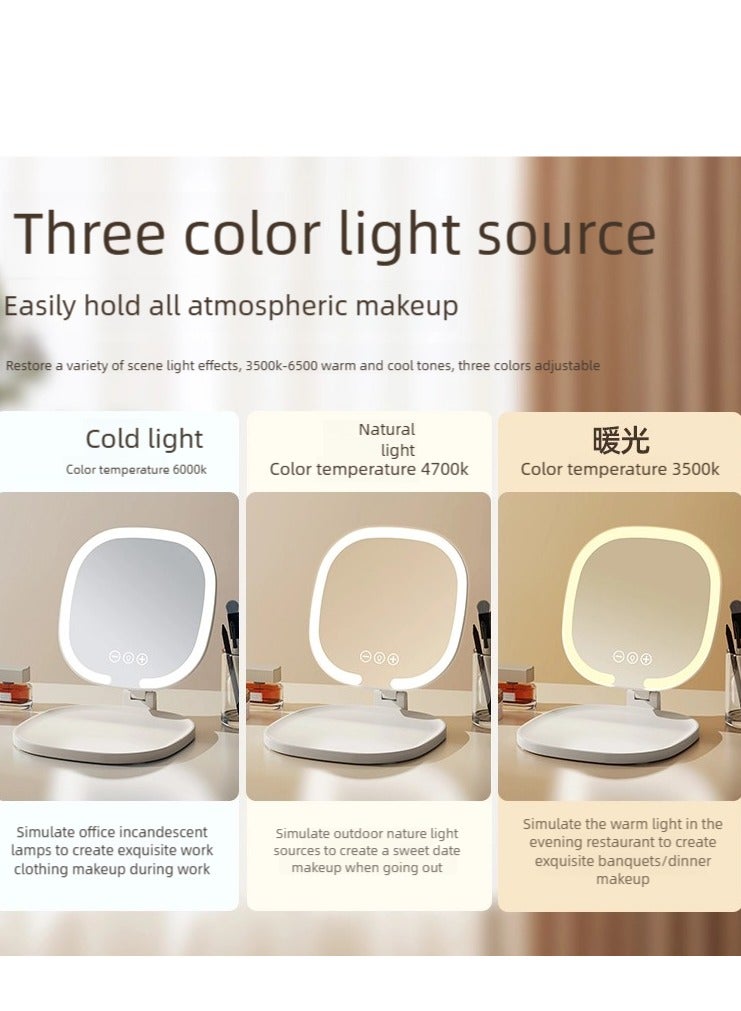فلاي هسو أدى ضوء المحمولة قابلة للطي مرآة مستحضرات التجميل مع ثلاثة أضواء قبالة سطوع اللون قابل للتعديل USB القابلة لإعادة الشحن ، أبيض - Image 4