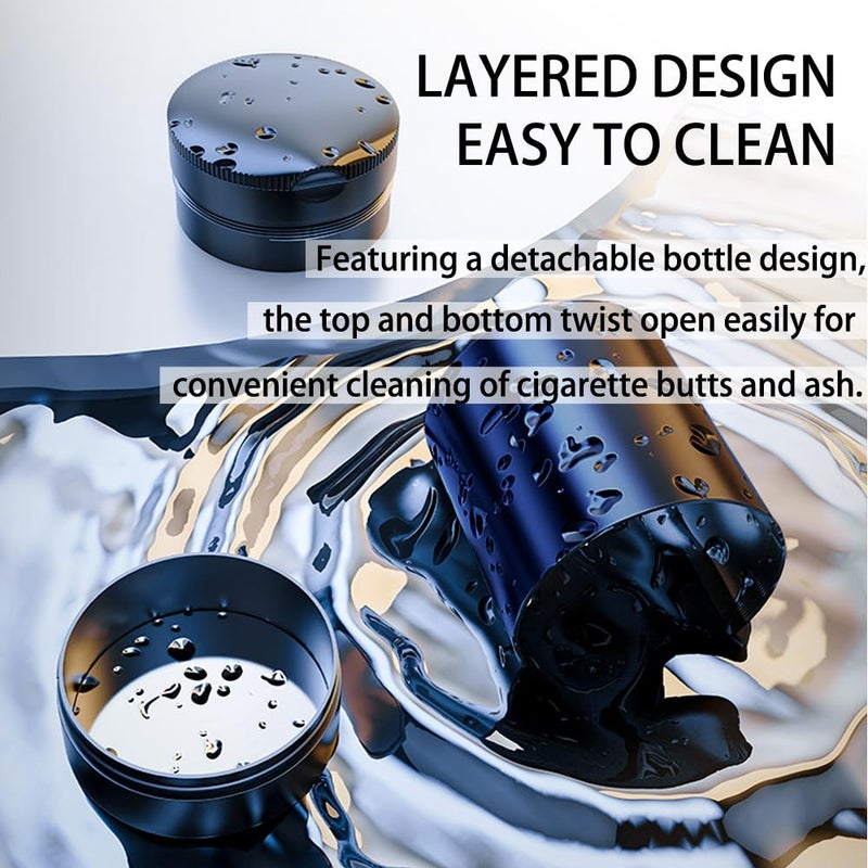 Tmengdao Ashtray with Lid Smell Proof,Smokeless Ashtray for Cup Holder,Cigar Ash Tray,Detachable Stainless Steel Car Ash Tray with LED Auto Light, for Most Car, Office, Home (Black) - Image 3