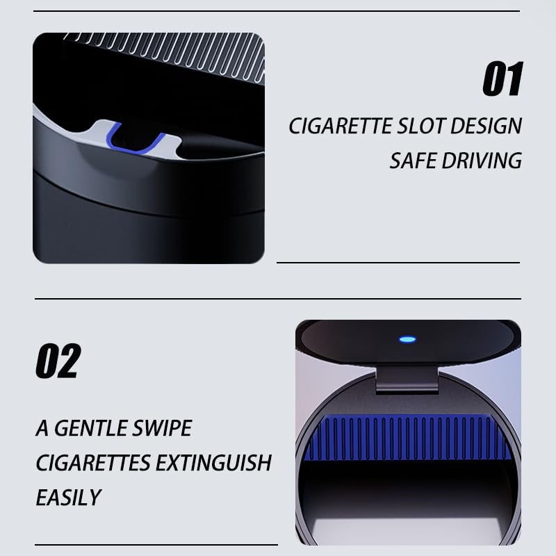 Tmengdao Ashtray with Lid Smell Proof,Smokeless Ashtray for Cup Holder,Cigar Ash Tray,Detachable Stainless Steel Car Ash Tray with LED Auto Light, for Most Car, Office, Home (Black) - Image 4