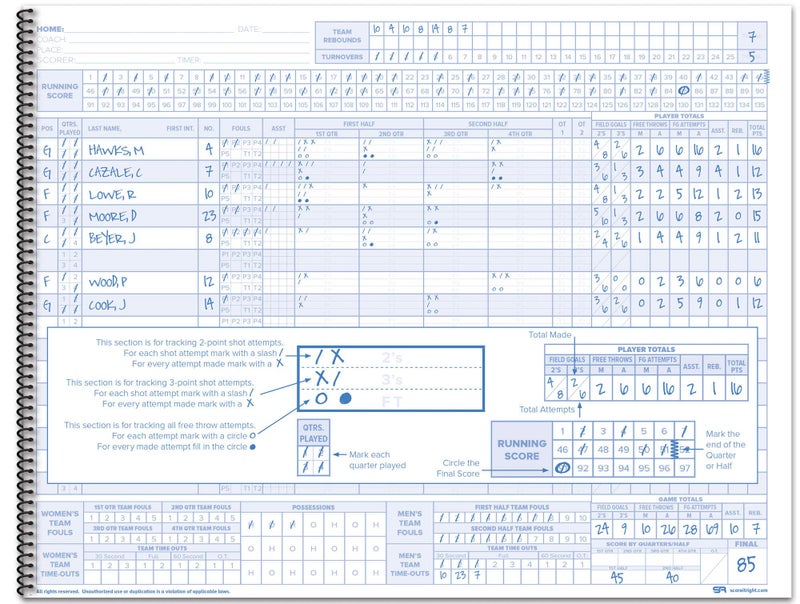 Score It Right Basketball Scorebook – 16-Player Men’s and Women’s Basketball Score Keeping Book – Basketball Game Score Book for Individual and Team Stats – 9.25 x 12-inch Hardcover Book - Image 3