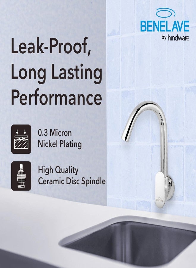 hindware Benelave by Hindware Volga Faucet for Kitchen Sink | Brass Sink Tap with Chrome Finish | Wall Mounted | 7-Year Manufacturer Warranty - Image 4