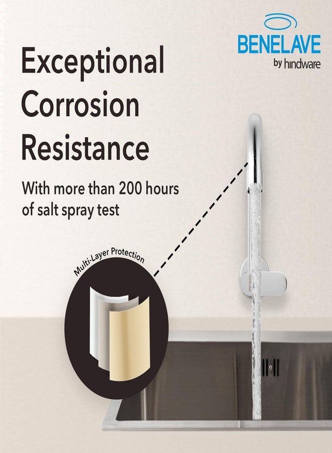 hindware Benelave by Hindware Volga Faucet for Kitchen Sink | Brass Sink Tap with Chrome Finish | Wall Mounted | 7-Year Manufacturer Warranty - Image 5
