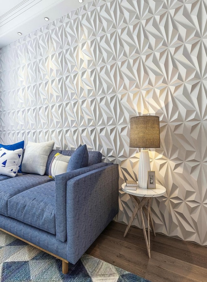 Art3dwallpanels PVC 3D Wall Panel Diamond for Interior Wall Decor in White, 3D Textured Wall Panels, Pack of 33 Tiles - Image 3