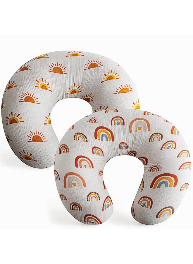 FIGEPO 2 Pack Muslin Nursing Pillow Cover 100% Cotton Boho Neutral Stretchy Removable Baby Nursing Covers for Breastfeeding Pillows Soft Breathable Pillow Slipcover for Newborn Baby Boy or Girl (Boho) - Image 1