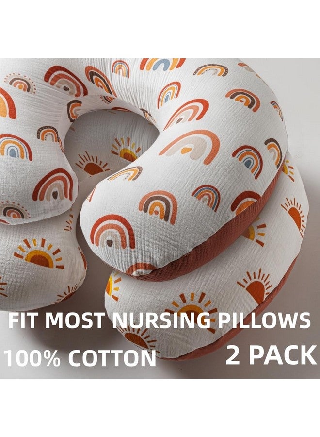 FIGEPO 2 Pack Muslin Nursing Pillow Cover 100% Cotton Boho Neutral Stretchy Removable Baby Nursing Covers for Breastfeeding Pillows Soft Breathable Pillow Slipcover for Newborn Baby Boy or Girl (Boho) - Image 2