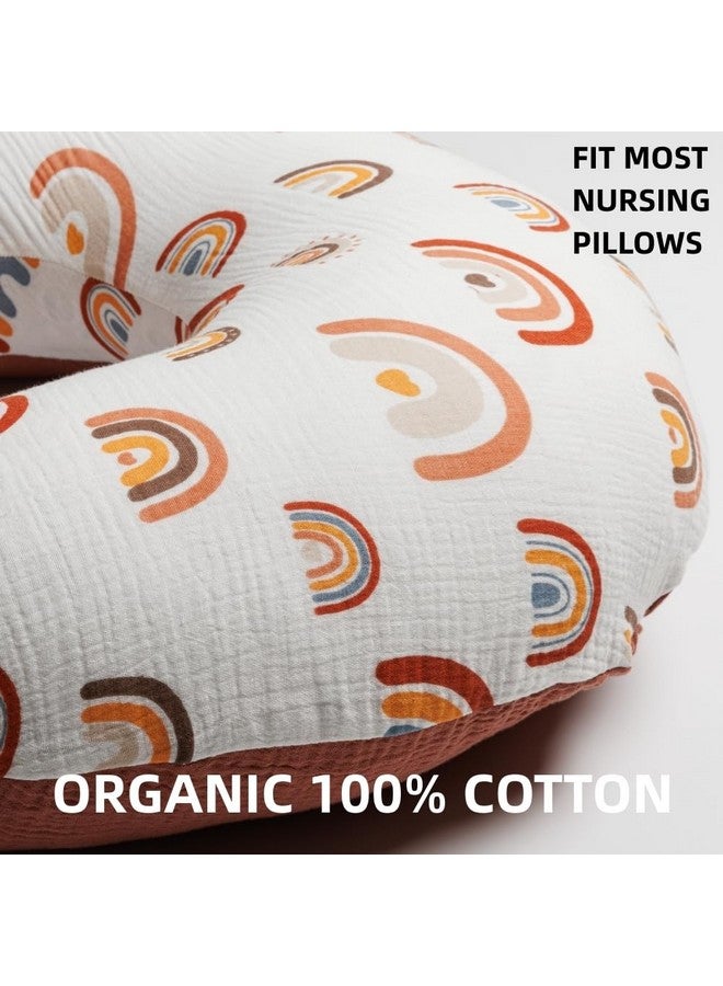 FIGEPO 2 Pack Muslin Nursing Pillow Cover 100% Cotton Boho Neutral Stretchy Removable Baby Nursing Covers for Breastfeeding Pillows Soft Breathable Pillow Slipcover for Newborn Baby Boy or Girl (Boho) - Image 3
