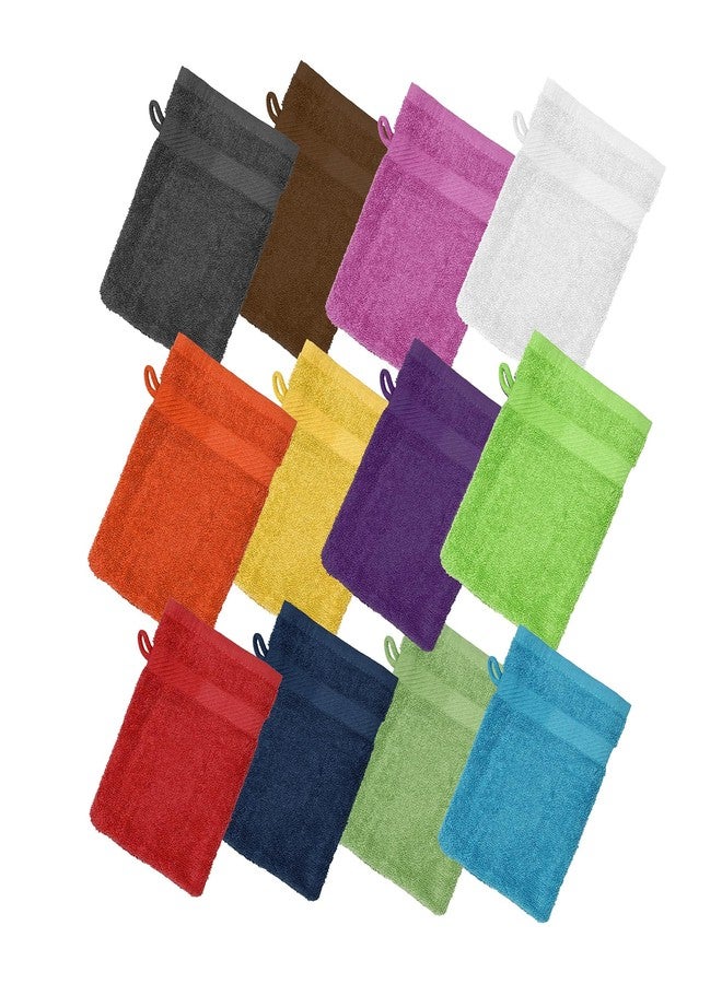 ZUPERIA Premium Bath Mitts - Pack of 12 (6 x 9 Inches) - 100% Cotton European Style Washcloths with Loop - Super Soft and Absorbent Bath Washcloths (Assorted) - Image 1