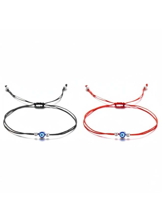2 Pack Red and Black Evil Eye Bracelets, Lucky Bracelets, Couples Handmade Red String, Unisex Simple Versatile Bracelets - Image 1
