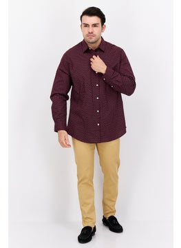 Van Heusen Men Regular Fit Microdot Long Sleeve Dress Shirt, Maroon  - Image 4