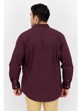 Van Heusen Men Regular Fit Microdot Long Sleeve Dress Shirt, Maroon  - Image 3