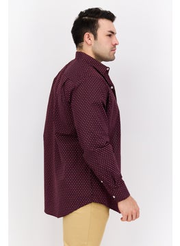 Van Heusen Men Regular Fit Microdot Long Sleeve Dress Shirt, Maroon  - Image 2