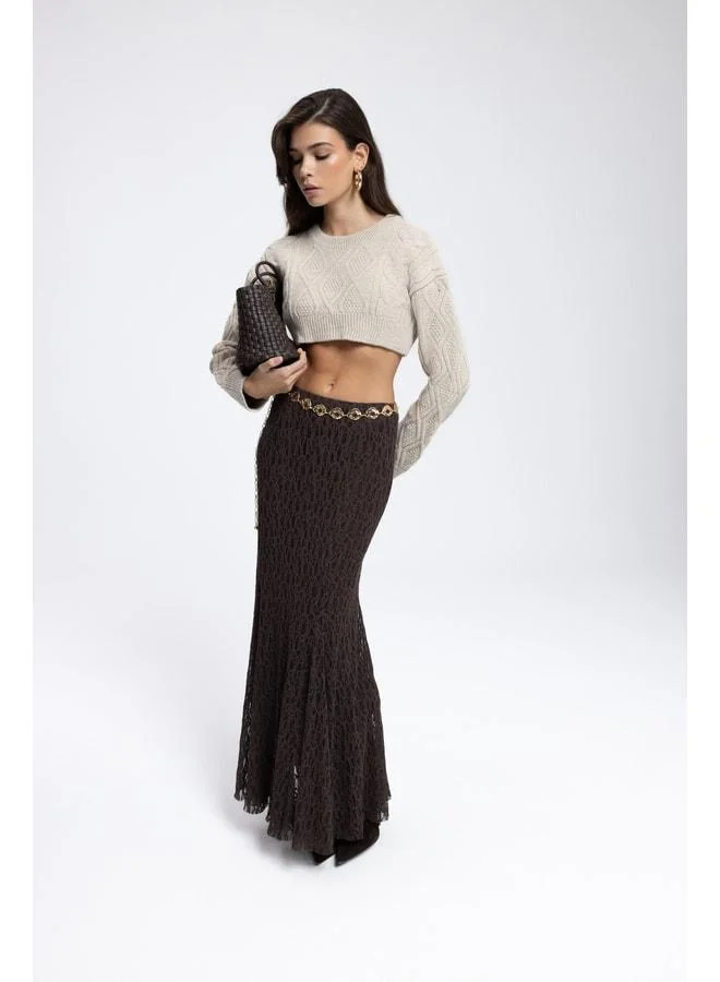 MAI STUDIOS CO. Mohan Dark Beige Crop Sweater.