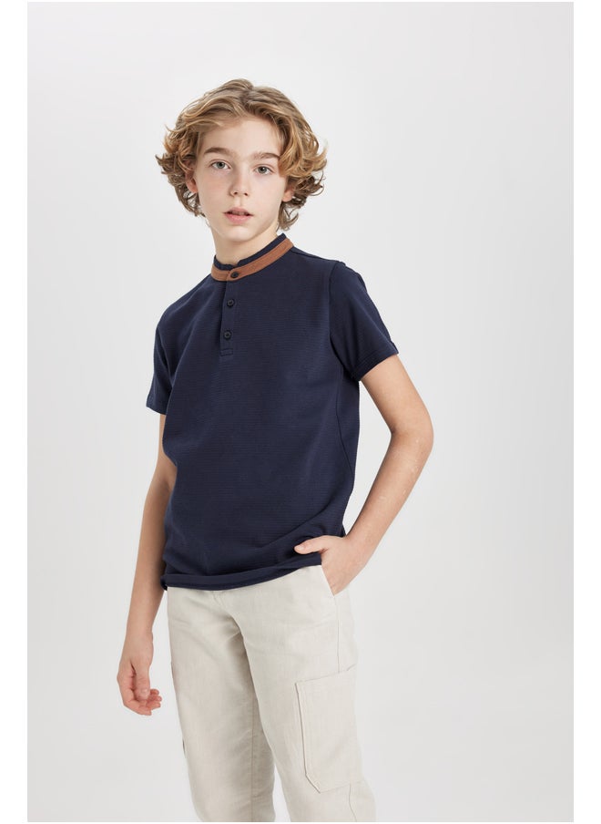 DeFacto Boy Regular Fit Stand- Up Collar Knitted Short Sleeve Polo T-Shirt  - Image 1