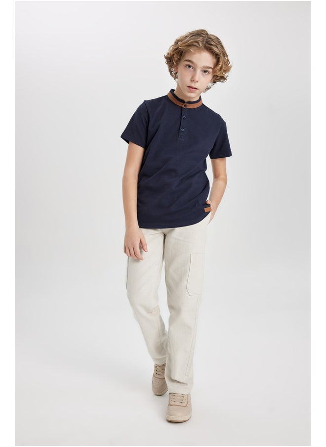 DeFacto Boy Regular Fit Stand- Up Collar Knitted Short Sleeve Polo T-Shirt  - Image 3