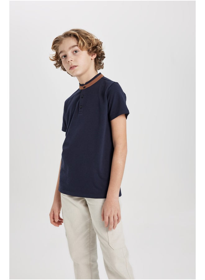 DeFacto Boy Regular Fit Stand- Up Collar Knitted Short Sleeve Polo T-Shirt  - Image 2