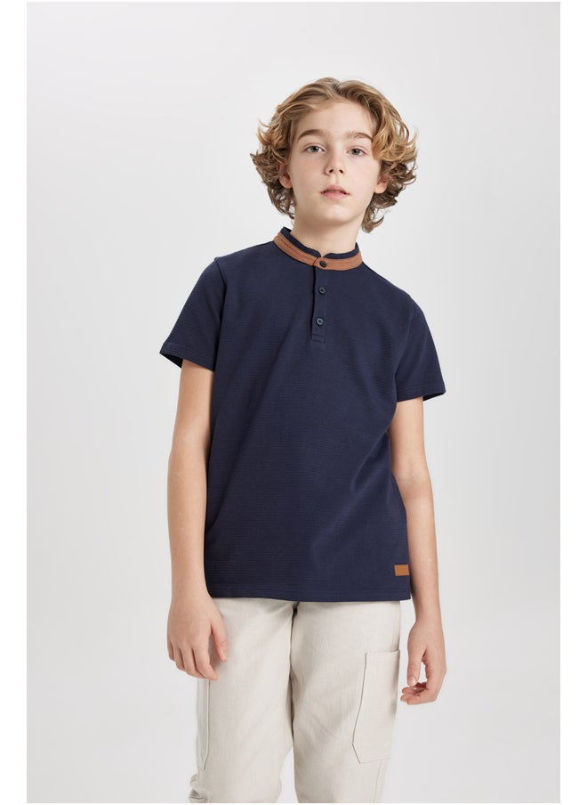 DeFacto Boy Regular Fit Stand- Up Collar Knitted Short Sleeve Polo T-Shirt  - Image 4