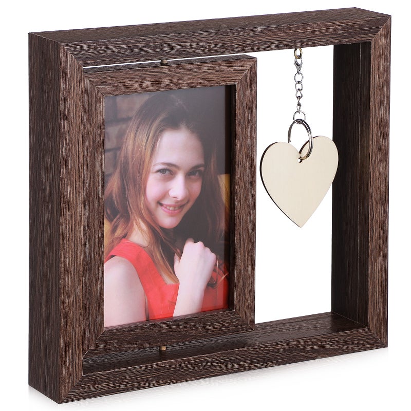 Rotating Photo Frame Double-Sided Wood Picture Frame For Couples Family Pet Tabletop Wood Display Holder Rustic Home Decor - Image 1