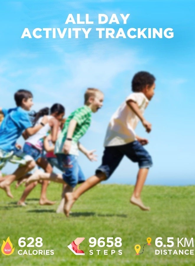 BIGGERFIVE ساعة تتبع اللياقة البدنية للأطفال Vigor للفتيات والفتيان من عمر 5-15، مقاومة للماء IP68، متتبع النشاط، عداد الخطوات، مراقب معدل ضربات القلب والنوم، ساعة عداد السعرات الحرارية - Image 2