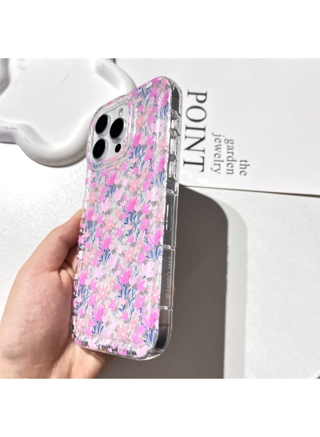 NIBEMINENT Sweet Pink Flowers Protective TPU Case Cover For iPhone 15 Pro Clear - Image 2