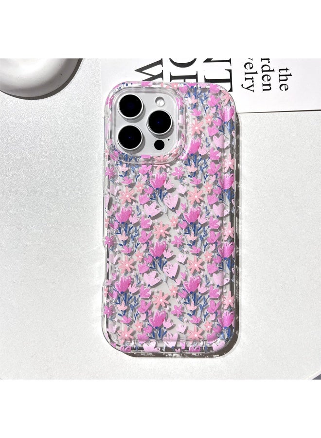 NIBEMINENT Sweet Pink Flowers Protective TPU Case Cover For iPhone 15 Pro Clear - Image 1