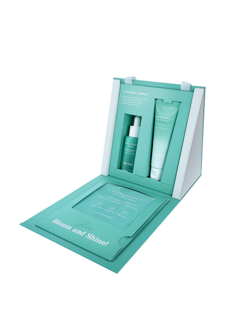 MIZON - MIZON Cicaluronic Calming Set of 3 with Serum 101 Fl Oz Gel Face Treatment 169 Fl Oz and Water Fit Sheet Face Mask Korean Skincare Kit - Image 1