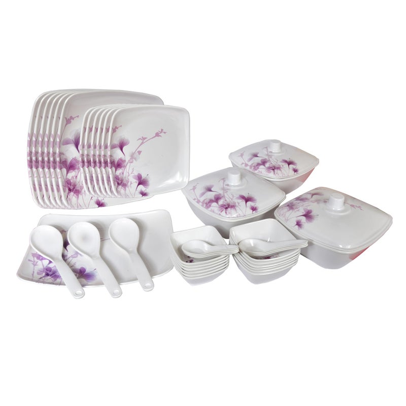 SWISSWARE طقم عشاء سويسوير SQR - 34 قطعة لخدمة 10 أشخاص (6 أطباق كاملة و 6 أطباق نصفية، أطباق خضار، طبق تقديم أرز 1، 3 أطباق تقديم، 3 ملاعق تقديم، 3 أغطية) - Image 1