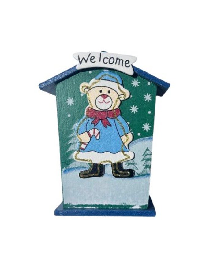 ويلكم حصالة نقود على شكل دب ترحيبي للأطفال - صندوق توفير خشبي للشتاء بتصميم لطيف، هدية عيد الميلاد وديكور منزلي - Image 1