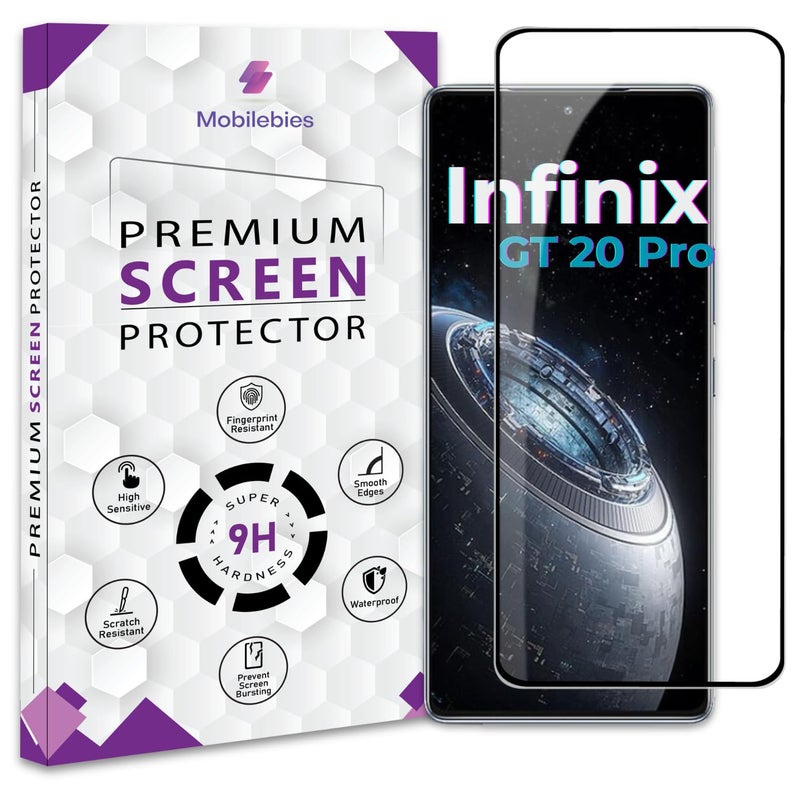 Mobilebies حماية شاشة زجاجية مقواة متميزة لجهاز Infinix GT 20 Pro (6.78 بوصة، عبوة من 1) | مقاومة للخدوش تغطيه من الحافة إلى الحافة مع مجموعة سهلة للتثبيت - Image 1