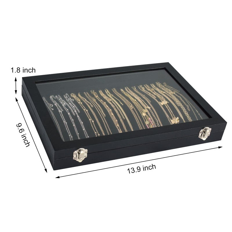 Siveit Premium Necklace Organizer Box - 20 Hooks Jewelry Tray with Transparent Lid - Display Box for Necklaces, Pendants - Suitable for Women and Girls (Black) - Image 3