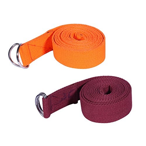 Footmate Yoga Belt for Men and Women Pack Of 2 | Yoga Strap with Extra Safe Adjustable D-Ring Buckle | 8 FT Long Durable and Premium Cotton Stretch Band Use for Yoga, Pilates, Gym, Fitness - Image 1