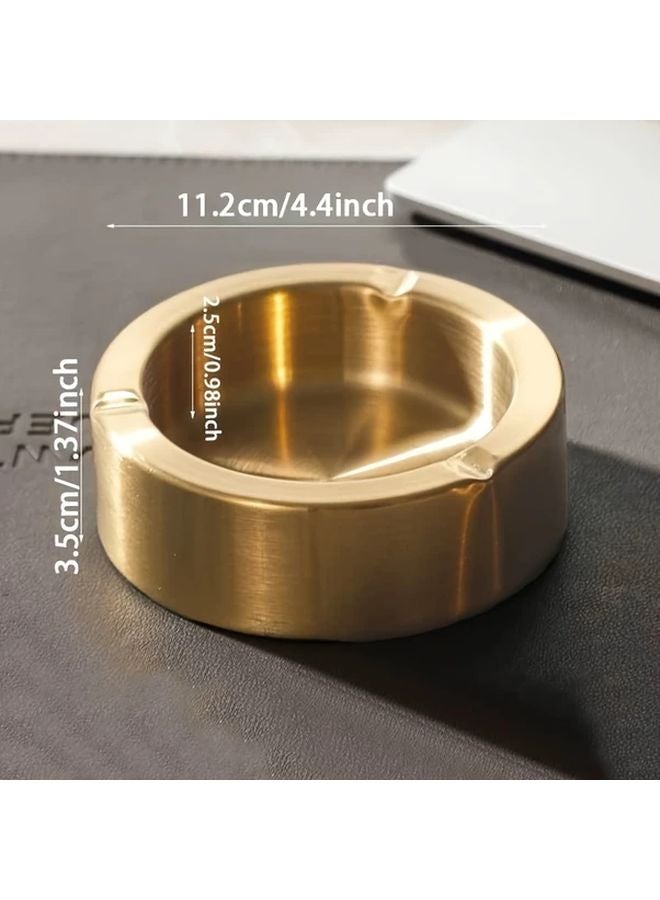 صحن رماد ذهبي من الفولاذ المقاوم للصدأ - تصميم دائري حديث مقاوم للرياح للمنزل والمكتب والبار - Image 1