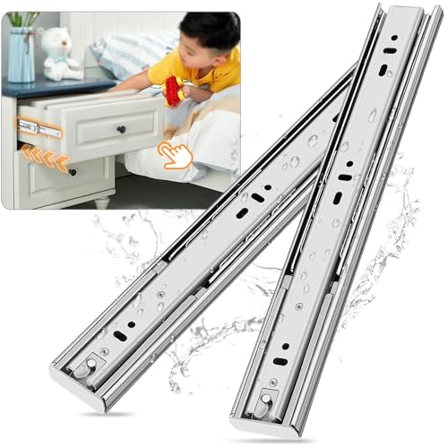YENUO Soft Close Stainless Steel Full Extension Drawer Slides Side Mount 10 12 14 16 18 20 22 24 inch Ball Bearing Rails Track Guide Glides Runners Heavy 100 lb (Stainless Soft Close-1 Pair, 12 Inch) - Image 1