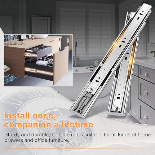 YENUO Soft Close Stainless Steel Full Extension Drawer Slides Side Mount 10 12 14 16 18 20 22 24 inch Ball Bearing Rails Track Guide Glides Runners Heavy 100 lb (Stainless Soft Close-1 Pair, 12 Inch) - Image 3
