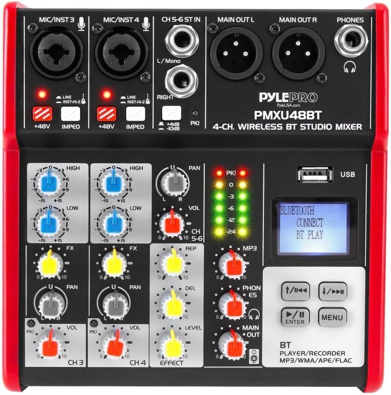 Pyle Studio Audio Sound Mixer Board - 4 Channel Bluetooth Compatible Professional Portable Digital DJ Mixing Console with USB Mixer Audio Interface - Mixing Boards For Studio Recording - PMXU48BT - Image 2