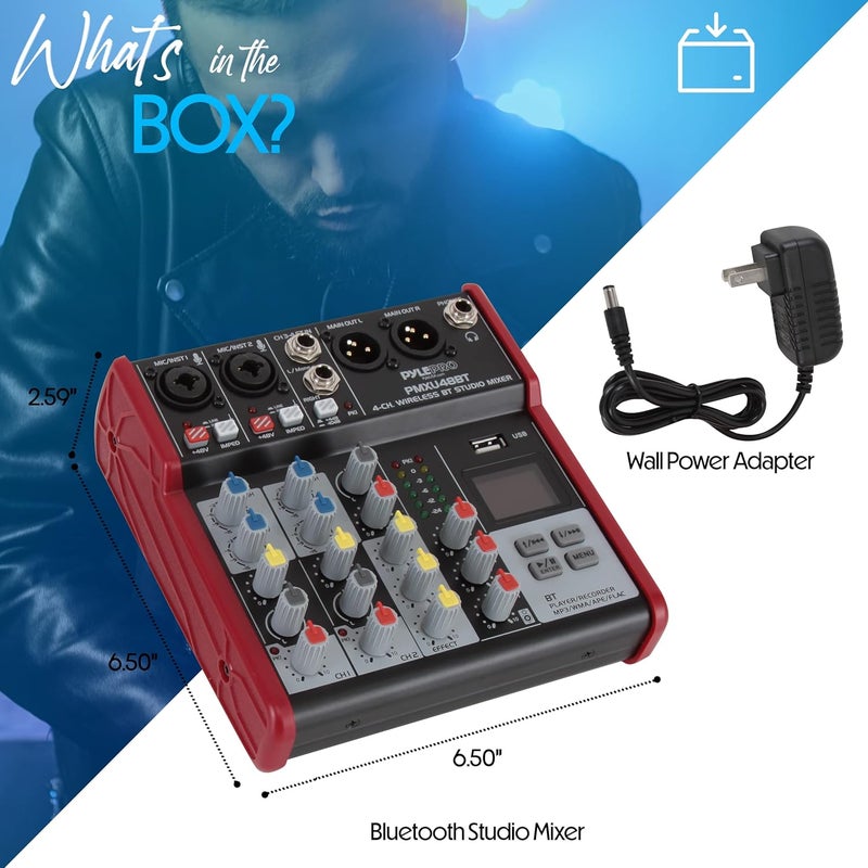 Pyle Studio Audio Sound Mixer Board - 4 Channel Bluetooth Compatible Professional Portable Digital DJ Mixing Console with USB Mixer Audio Interface - Mixing Boards For Studio Recording - PMXU48BT - Image 3