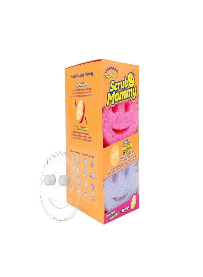 Scrub Daddy 6 Scrub Mommy Kitchen Sponges & 1 Daddy Caddy Sponge Holder - Scratch-Free for Dishes & Multipurpose Cleaning - BPA Free & Made with Polymer Foam - Stain & Odor Resistant - Image 1