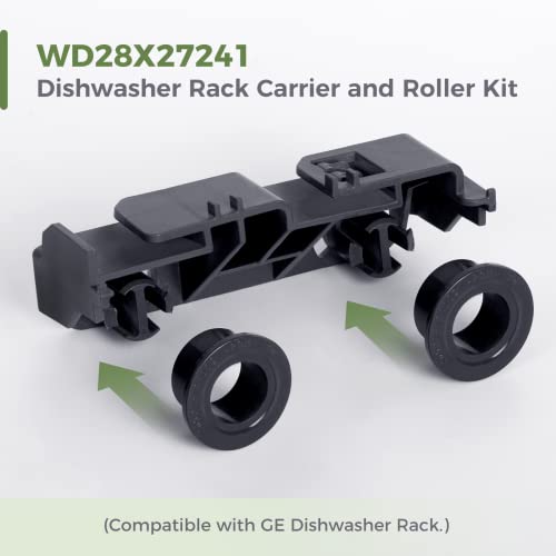 GREALTH 2-Pack WD28X27241 Dishwasher Rack Carrier and Roller Kit Compatible GE Dishwasher Lower Rack Wheels Assembly, Fits L and R Side. Exact Fit Replaces WD12X28078 WD12X10438 WD12X10439 WD12X10446 - Image 2