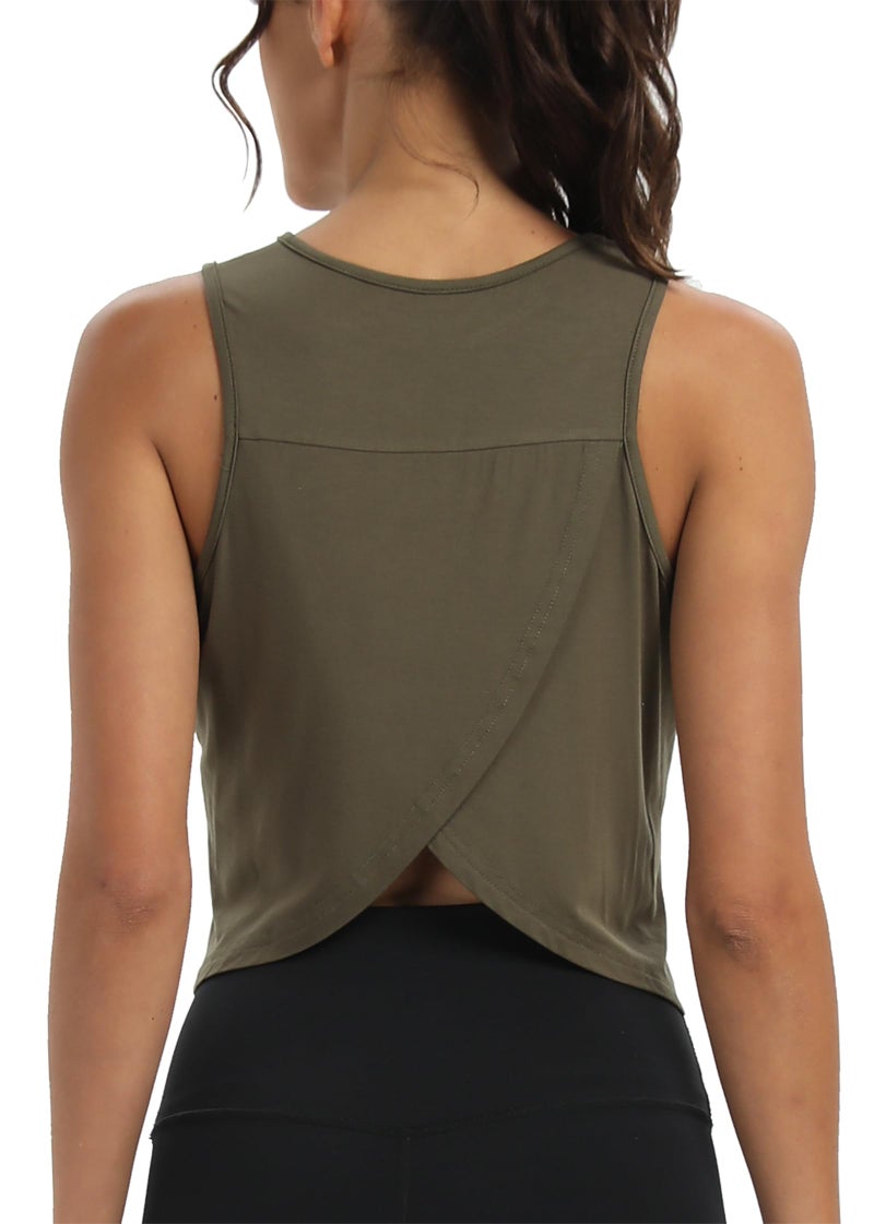 Mippo Crop Tops Workout Tank Tops Muscle Tank Athletic Tops Flowy Loose Workout Shirts for Women Loose Fit Army Green S - Image 1